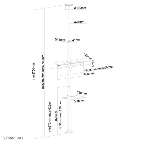 Neomounts FPMA-CF200 ezüst padlótól mennyezetig tartó rögzítő