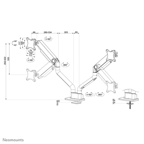 Neomounts DS70S-950BL2 fekete teljes mozgású monitorkar 17-35" képernyőkhöz