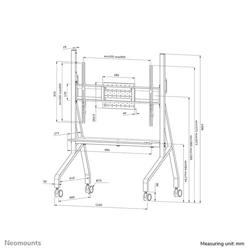 Neomounts mobil talptartó FL50-525WH1 | Alkalmas 55-86" képernyőkhöz | Fehér