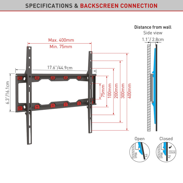 Barkan Mounts gipszkarton konzol akár 55 hüvelykes képernyőkhöz | VESA 400x400 | Univerzális