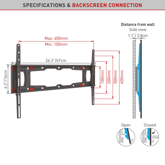 Barkan Mounts gipszkarton konzol akár 75 hüvelykes képernyőkhöz | VESA 600x400 | Univerzális