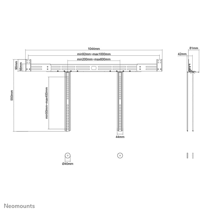 Neomounts AWL29-750BL1 univerzális videobar/soundbar/hangszóró tartó, mélységben állítható (0-4,2 cm) - Fekete