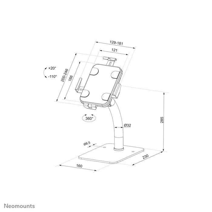 Neomounts DS15-625WH1 dönthető és forgatható asztali tablet tartó 7,9-11 hüvelykes tabletekhez - Fehér