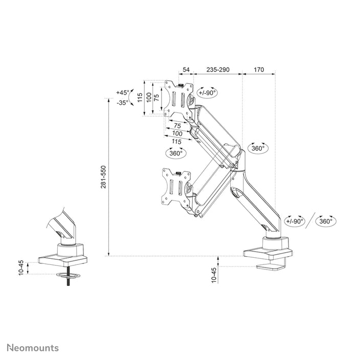 Neomounts DS70-450WH1 teljes mozgású monitor asztali tartó 17-42 hüvelykes képernyőkhöz - Fehér