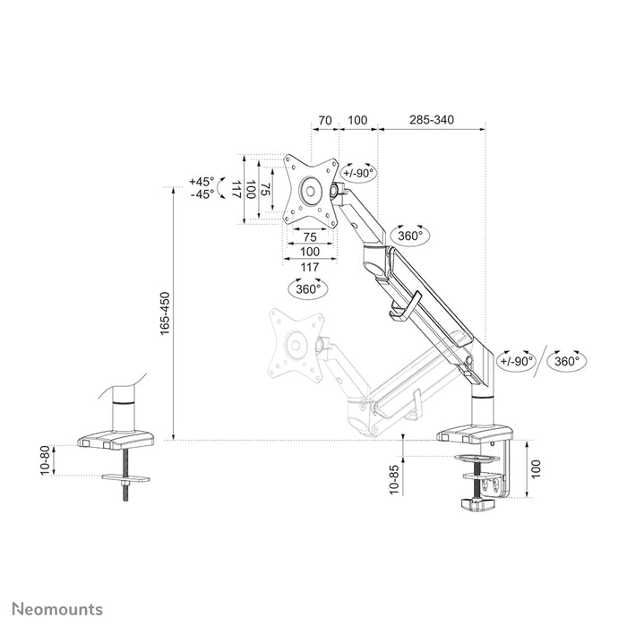 Neomounts DS70-810BL1 teljes mozgású monitor asztali tartó 17-32 hüvelykes képernyőkhöz - Fekete