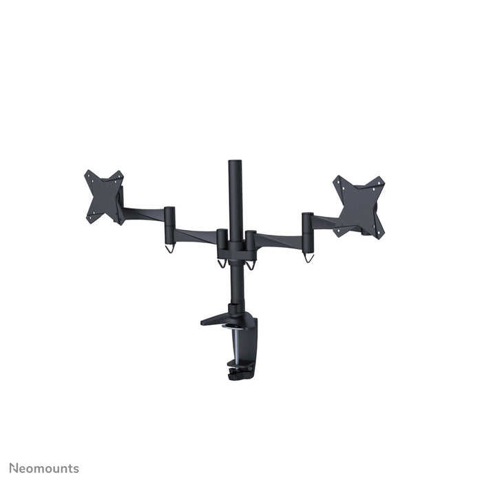 A Neomounts FPMA-D1330Dblack egy asztali tartó 2 darab, legfeljebb 27 hüvelykes (69 cm) lapos képernyőhöz.