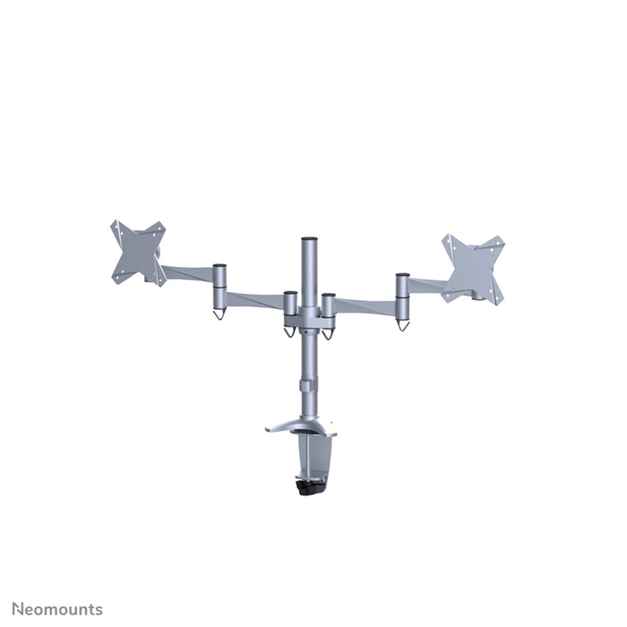 A Neomounts FPMA-D1330D ezüst egy asztali tartó 2 darab, legfeljebb 27 hüvelykes (69 cm) lapos képernyőhöz.