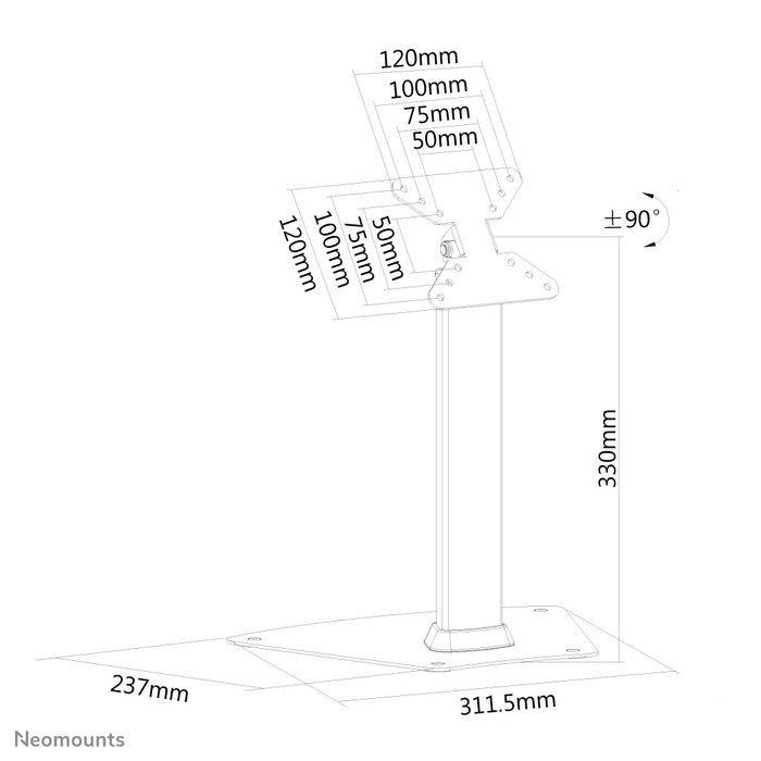 A Neomounts FPMA-D1500 ezüst egy asztali tartó legfeljebb 32 hüvelykes (81 cm) lapos képernyőkhöz.