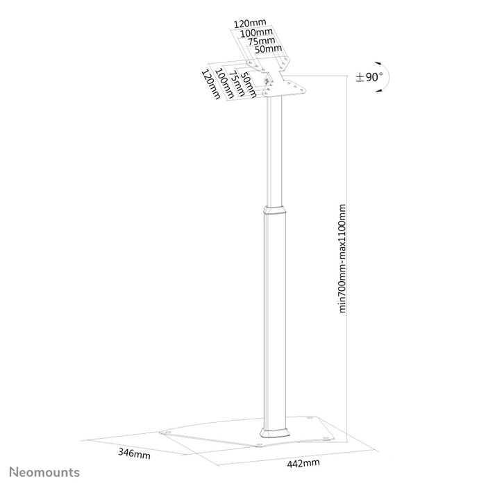 A Neomounts FPMA-D1550SILVER egy LCD/LED/Plazma képernyőkhöz készült, magasságban állítható bútor legfeljebb 32 hüvelykes (81 cm) képernyőkhöz, ezüst színben.