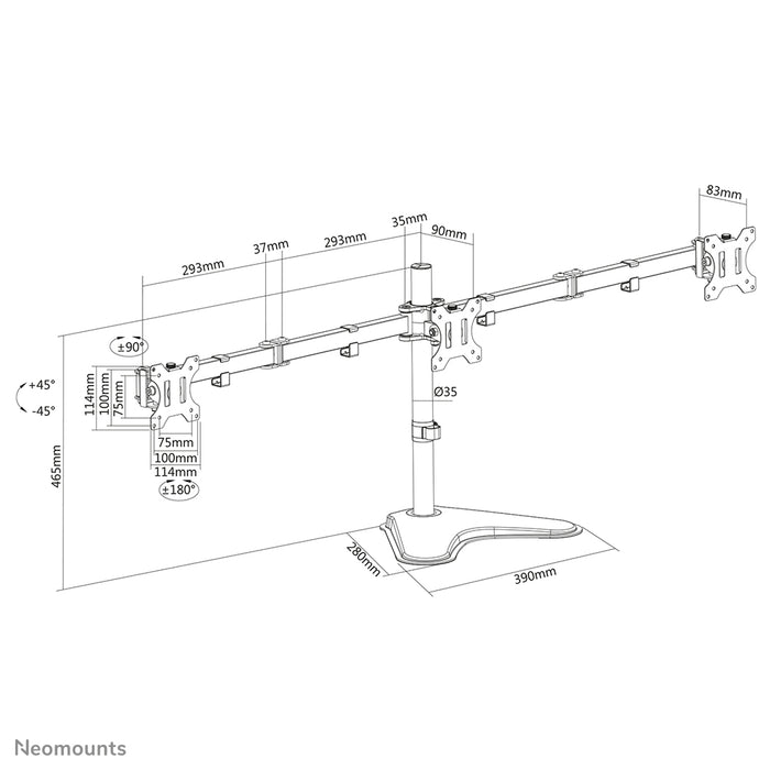 A Neomounts FPMA-D550DD3 fekete full motion asztali állvány 13-27 hüvelykes képernyőkhöz - fekete.