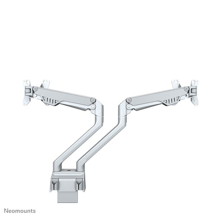 A Neomounts FPMA-D750D ezüst egy asztali tartó gázrugóval, legfeljebb 32 hüvelykes (81 cm) lapos képernyőkhöz.