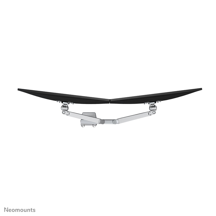 A Neomounts FPMA-D750D ezüst egy asztali tartó gázrugóval, legfeljebb 32 hüvelykes (81 cm) lapos képernyőkhöz.