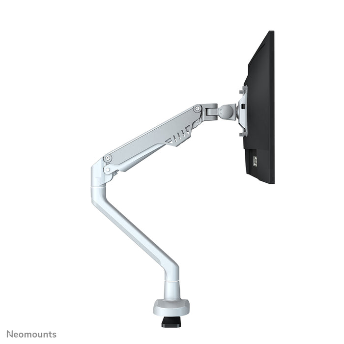 A Neomounts FPMA-D750 ezüst egy asztali tartó gázrugóval, legfeljebb 32 hüvelykes (81 cm) lapos képernyőkhöz.