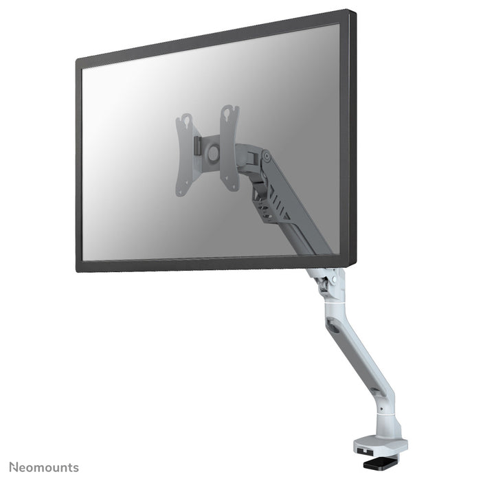 A Neomounts FPMA-D750 ezüst egy asztali tartó gázrugóval, legfeljebb 32 hüvelykes (81 cm) lapos képernyőkhöz.