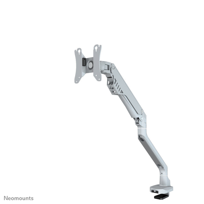 A Neomounts FPMA-D750 ezüst egy asztali tartó gázrugóval, legfeljebb 32 hüvelykes (81 cm) lapos képernyőkhöz.