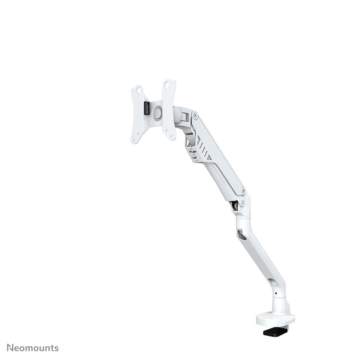 A Neomounts FPMA-D750 fehér egy asztali tartó gázrugóval, legfeljebb 32 hüvelykes (81 cm) lapos képernyőkhöz.