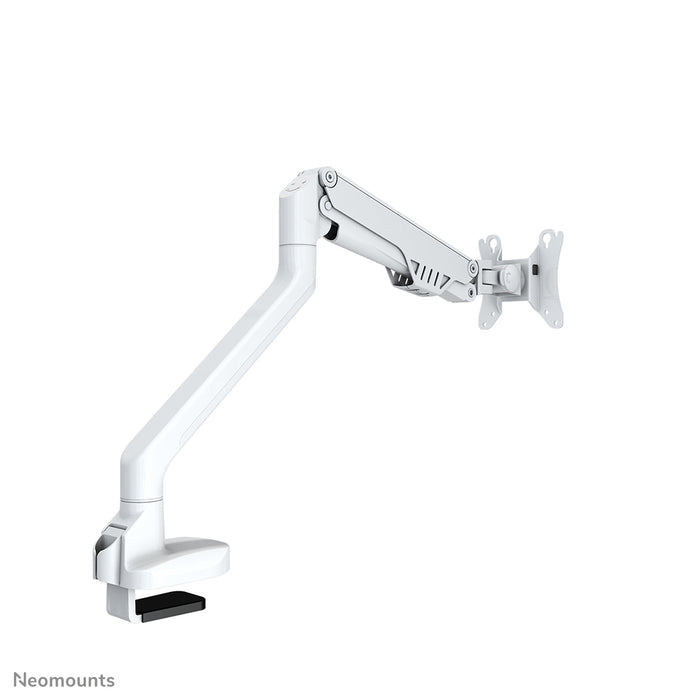 A Neomounts FPMA-D750 fehér egy asztali tartó gázrugóval, legfeljebb 32 hüvelykes (81 cm) lapos képernyőkhöz.
