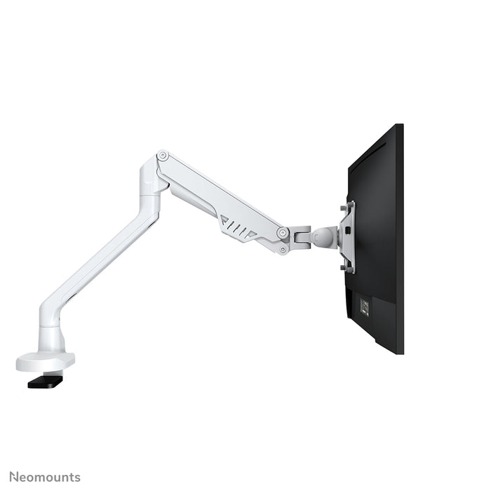 A Neomounts FPMA-D750 fehér egy asztali tartó gázrugóval, legfeljebb 32 hüvelykes (81 cm) lapos képernyőkhöz.