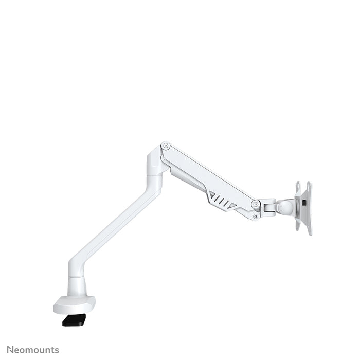 A Neomounts FPMA-D750 fehér egy asztali tartó gázrugóval, legfeljebb 32 hüvelykes (81 cm) lapos képernyőkhöz.
