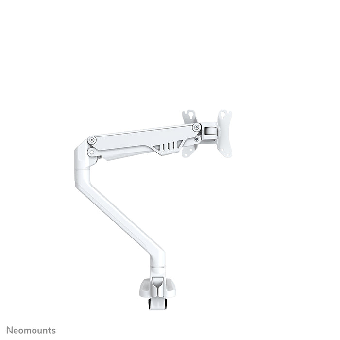 A Neomounts FPMA-D750 fehér egy asztali tartó gázrugóval, legfeljebb 32 hüvelykes (81 cm) lapos képernyőkhöz.