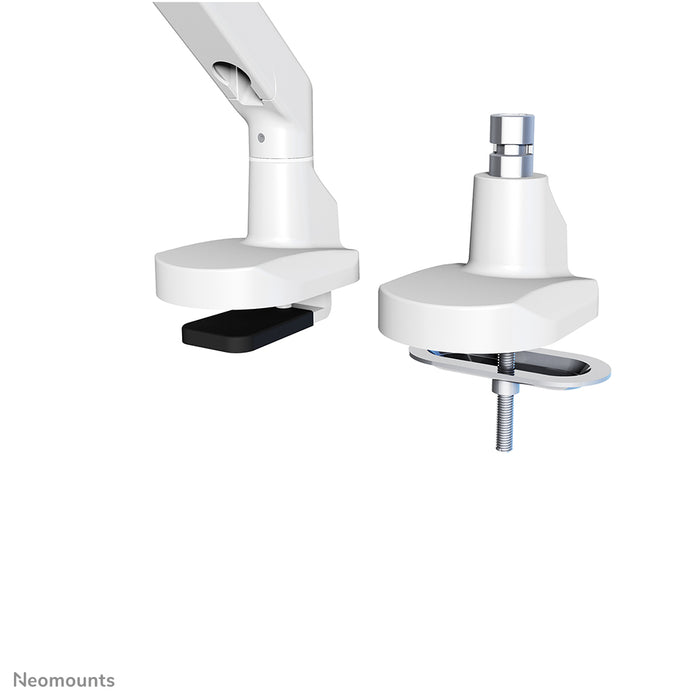A Neomounts FPMA-D750 fehér egy asztali tartó gázrugóval, legfeljebb 32 hüvelykes (81 cm) lapos képernyőkhöz.