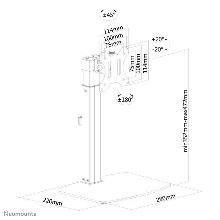 A Neomounts FPMA-D865 fekete egy asztali tartó legfeljebb 32 hüvelykes (81 cm) lapos képernyőkhöz.