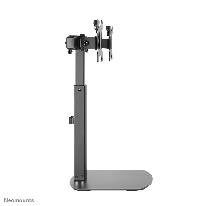 A Neomounts FPMA-D865D fekete egy asztali tartó két legfeljebb 27 hüvelykes (69 cm) lapos képernyőhöz.