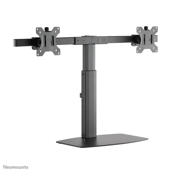 A Neomounts FPMA-D865D fekete egy asztali tartó két legfeljebb 27 hüvelykes (69 cm) lapos képernyőhöz.