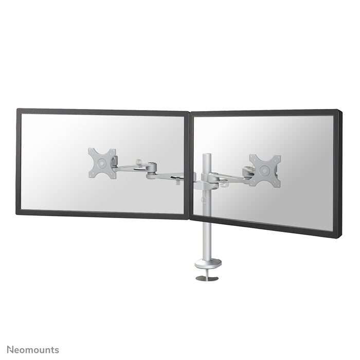 A Neomounts FPMA-D935DG egy asztali tartó két legfeljebb 27 hüvelykes (69 cm) lapos képernyőhöz.