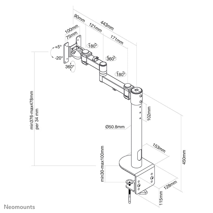 A Neomounts FPMA-D960 feketePLUS egy asztali tartó három forgásponttal legfeljebb 49 hüvelykes (124 cm) ívelt képernyőkhöz.