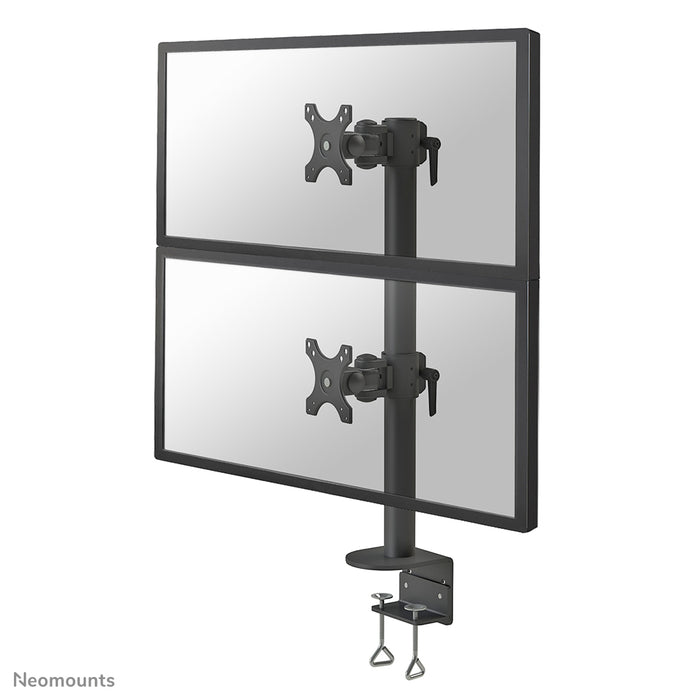 A Neomounts FPMA-D960DV feketePLUS egy asztali tartó két legfeljebb 49 hüvelykes (124 cm) ívelt képernyőhöz - fekete.
