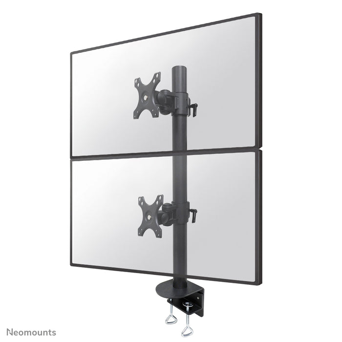 A Neomounts FPMA-D960DV feketePLUS egy asztali tartó két legfeljebb 49 hüvelykes (124 cm) ívelt képernyőhöz - fekete.