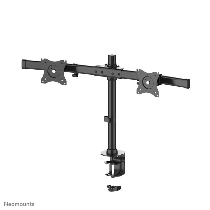A Neomounts FPMA-DCB100D fekete egy keresztléc asztali tartó két legfeljebb 27 hüvelykes (69 cm) lapos képernyőhöz.