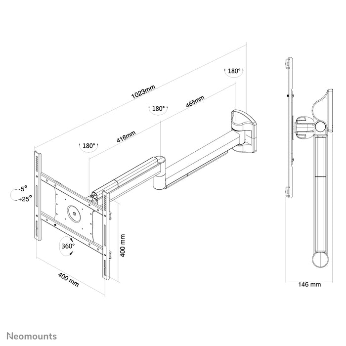 A Neomounts FPMA-HAW050 egy orvosi lapos képernyős fali tartó legfeljebb 40 hüvelykes (102 cm) képernyőkhöz.