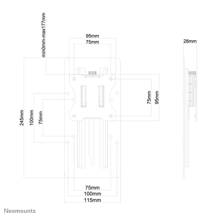 A Neomounts FPMA-LIFT100 fekete egy adapter, amely lépcsőzetes magasságállítást tesz lehetővé VESA 75/100 tartókhoz.