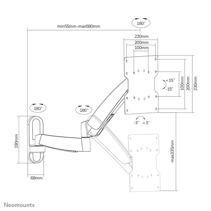 A Neomounts FPMA-W950 egy három forgáspontú fali tartó flat screenekhez akár 40 hüvelykig (102 cm).