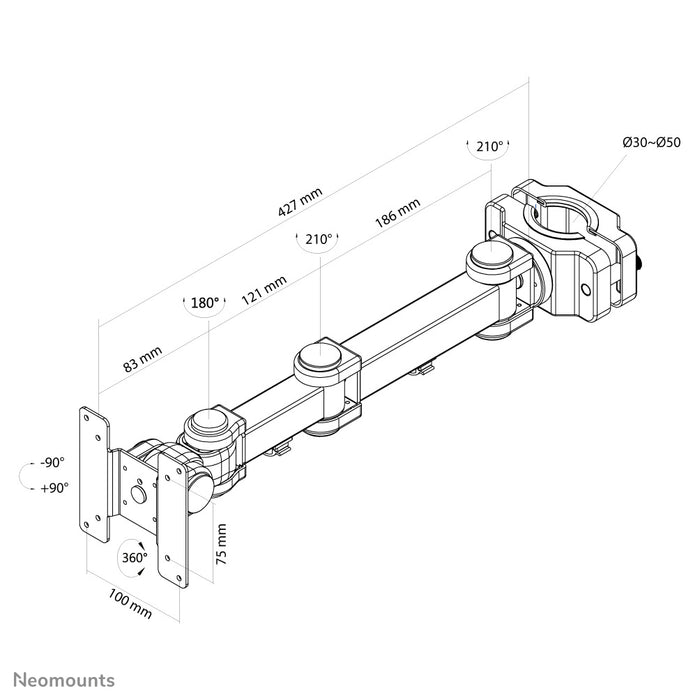 A Neomounts FPMA-WP300 fekete egy dönthető és forgatható oszlopos tartó LCD/LED/TFT képernyőkhöz akár 30 hüvelykig (76 cm).
