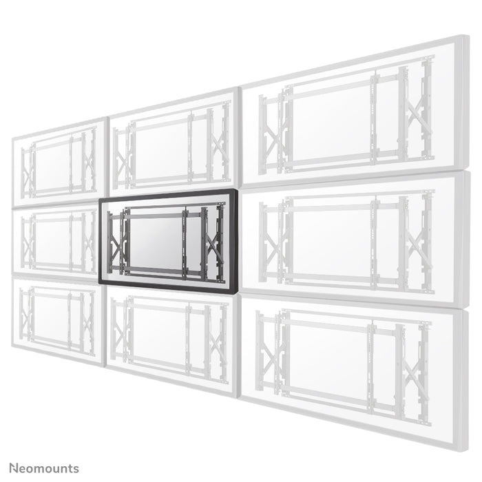 A Neomounts LED-VW1750 fekete egy sík video wall fali tartó akár 55 hüvelykes (140 cm) képernyőkhöz.