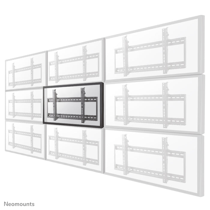 A Neomounts LED-VW500 fekete egy sík video wall fali tartó akár 75 hüvelykes (191 cm) képernyőkhöz.