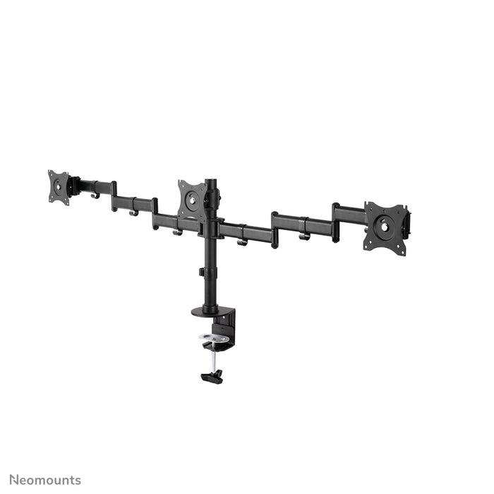 A Neomounts NM-D135D3 fekete egy asztali tartó 3 darab, legfeljebb 27 hüvelykes (69 cm) lapos képernyőhöz.