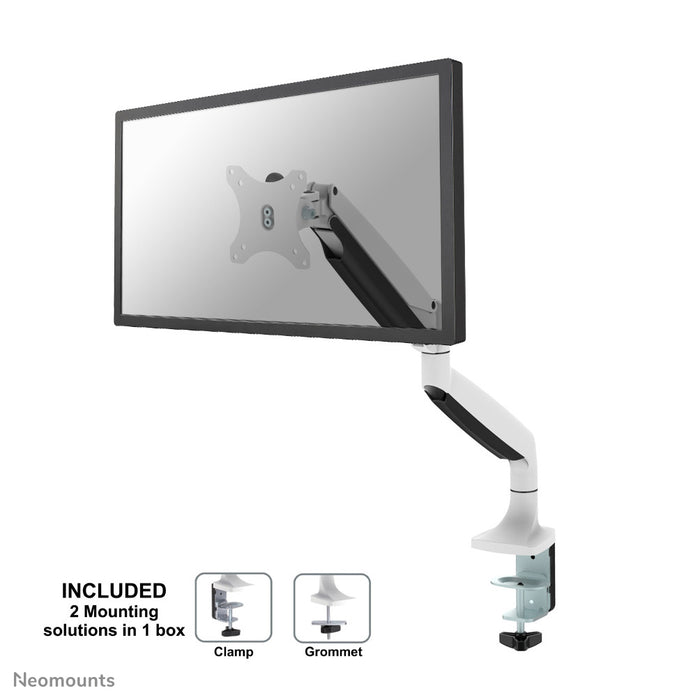 A Neomounts NM-D750 fehér egy gázrugós asztali tartó legfeljebb 32 hüvelykes (82 cm) lapos képernyőkhöz.