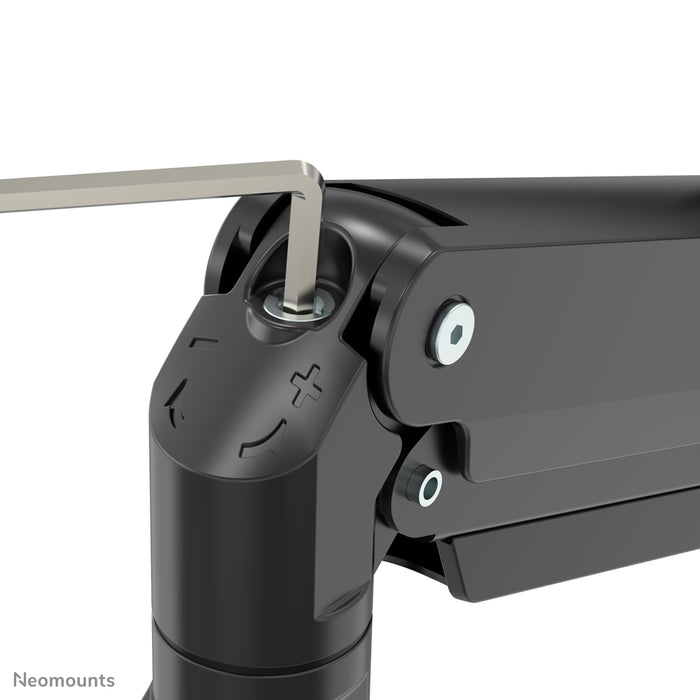 A Neomounts NM-D775DX3 fekete egy gázrugós asztali tartó keresztléc és kar segítségével legfeljebb 27 hüvelykes (68,6 cm) lapos képernyőkhöz.