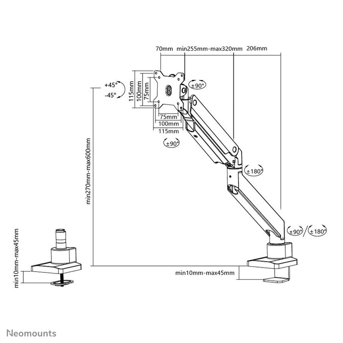 A Neomounts NM-D775 fehérPLUS egy gázrugós asztali tartó ívelt monitorokhoz, legfeljebb 49 hüvelykes (124 cm) - Fehér