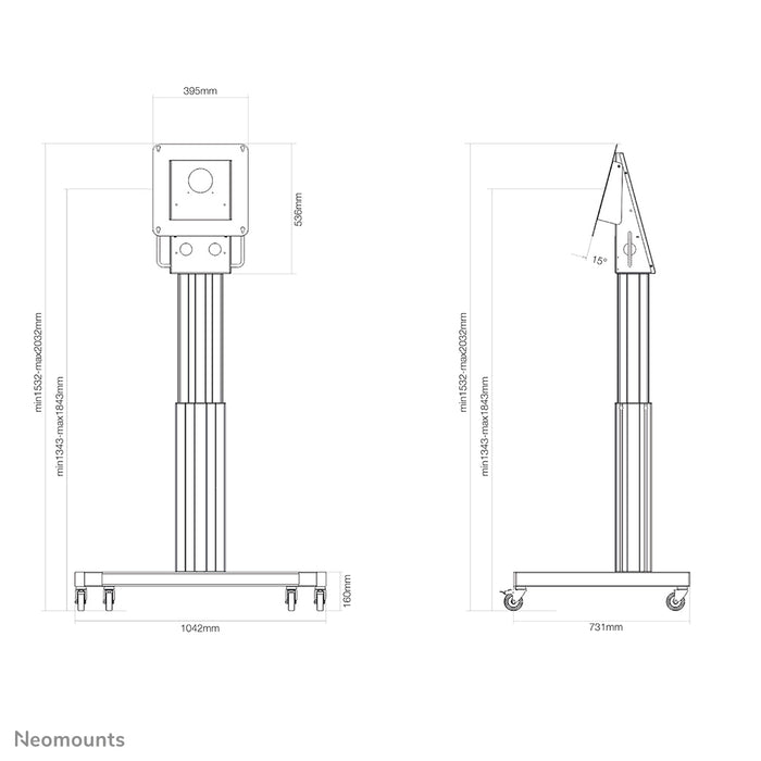 A Neomounts NM-HUB2LIFT fekete mobil motoros kocsi 50 hüvelykes Microsoft Hub 2S(X) számára, magasságban állítható - Fekete