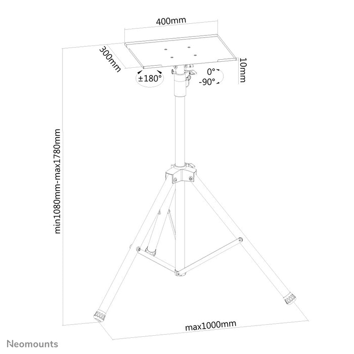 Neomounts állvány notebookokhoz akár 17 hüvelykig (43 cm), projektorokhoz és kijelzőkhöz akár 32 hüvelykig (81 cm), magasságállítható - Fekete