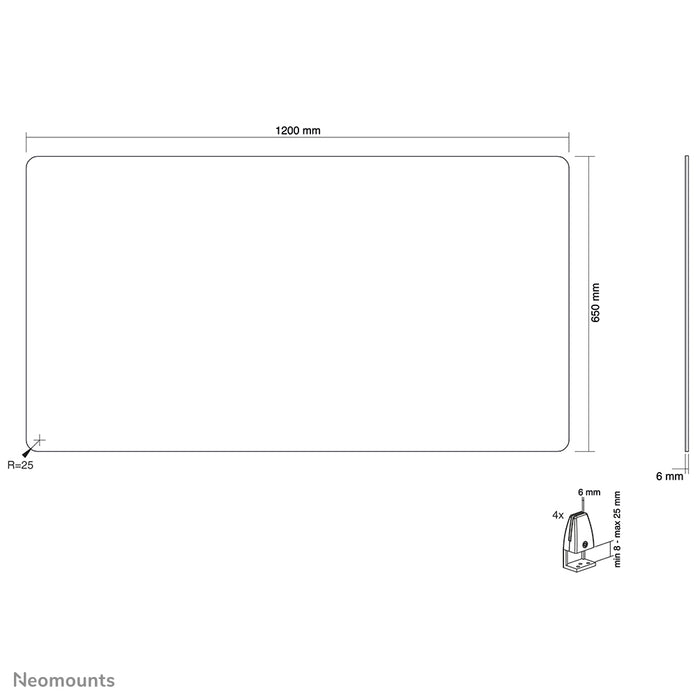A Neomounts NS-GLSPROTECT120 tartós üveg képernyő 120 cm szélességben, távolságtartó védelemmel a munkahelyen - Edzett, átlátszó üveg, 100% újrahasznosítható