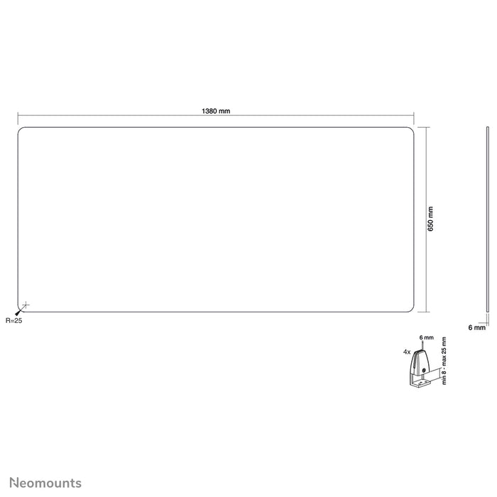 A Neomounts NS-GLSPROTECT140 tartós üveg képernyő 138 cm szélességben, távolságtartó védelemmel a munkahelyen - Edzett, átlátszó üveg, 100% újrahasznosítható