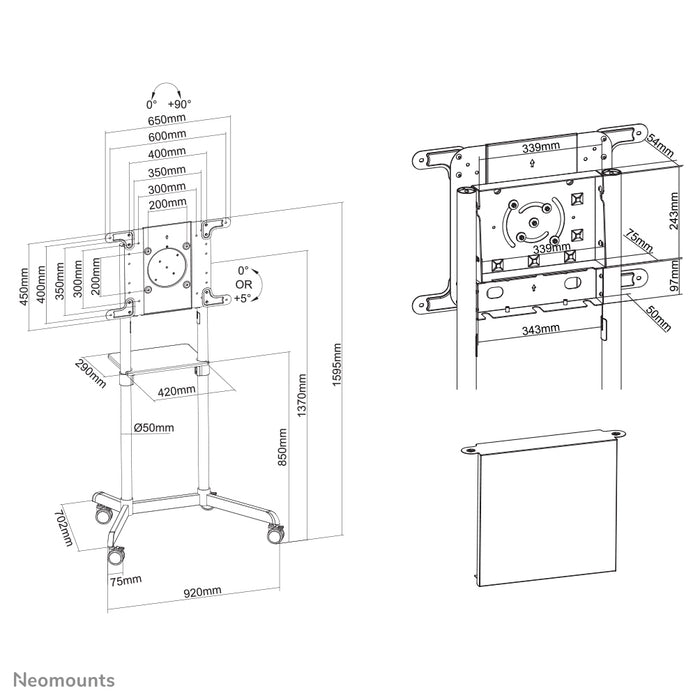 A Neomounts NS-M1250 fehér gurulós bútor lapos képernyős TV-khez 70 hüvelykig (178 cm). Tartalmaz laptop tartót - Fehér