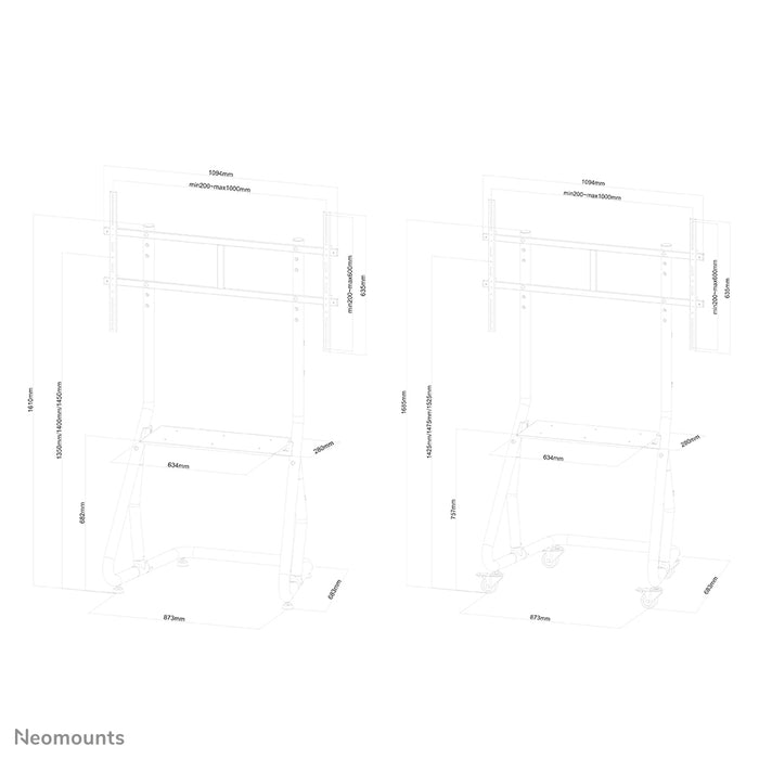 A Neomounts NS-M3800 fekete gurulós bútor lapos képernyős TV-khez 100 hüvelykig (254 cm).