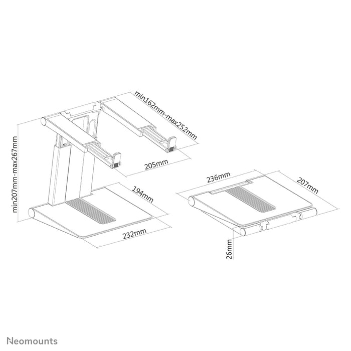 Neomounts összecsukható laptop állvány - Ezüst/fekete